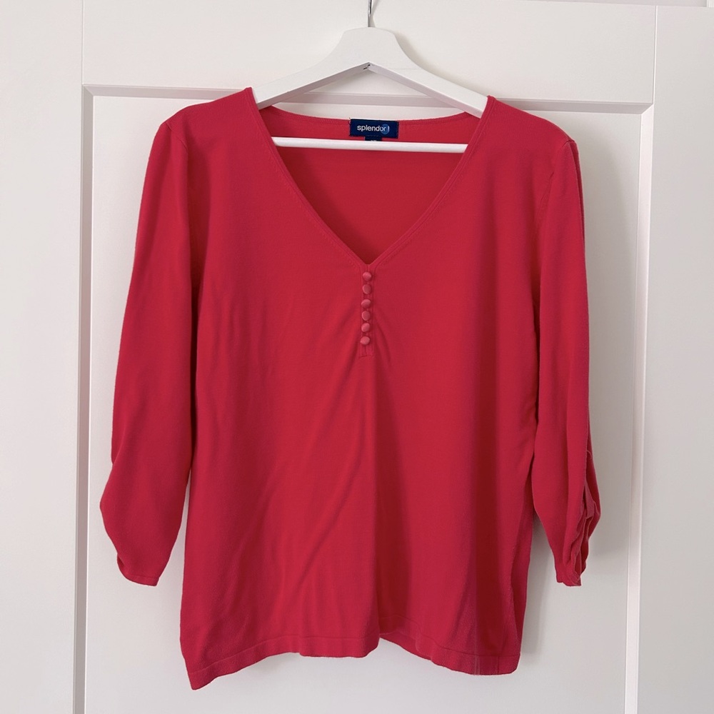 Women's Vibrant Coral Red V-Neck Sweater